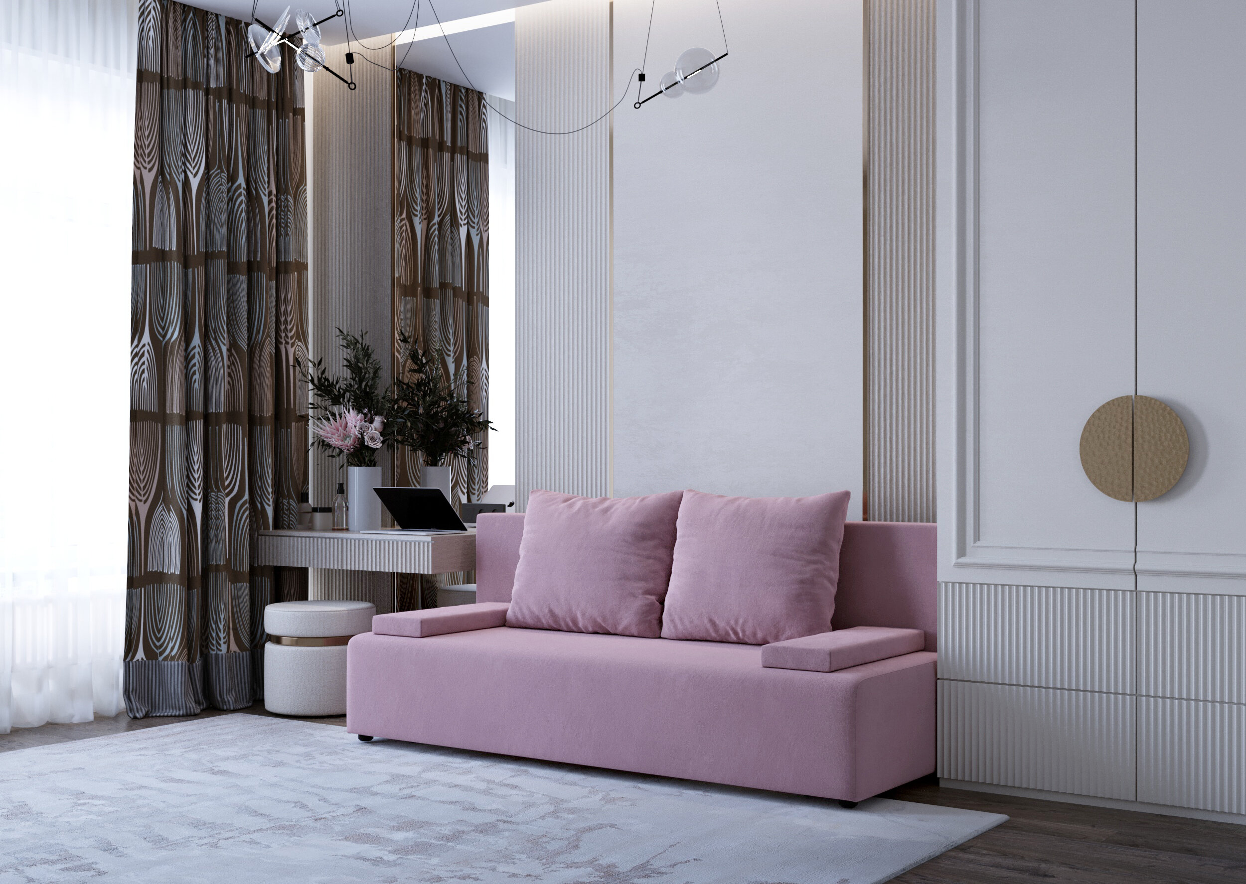 Диван-кровать PUSHE Лиссабон Lux, велюр, розовый - фотография № 2