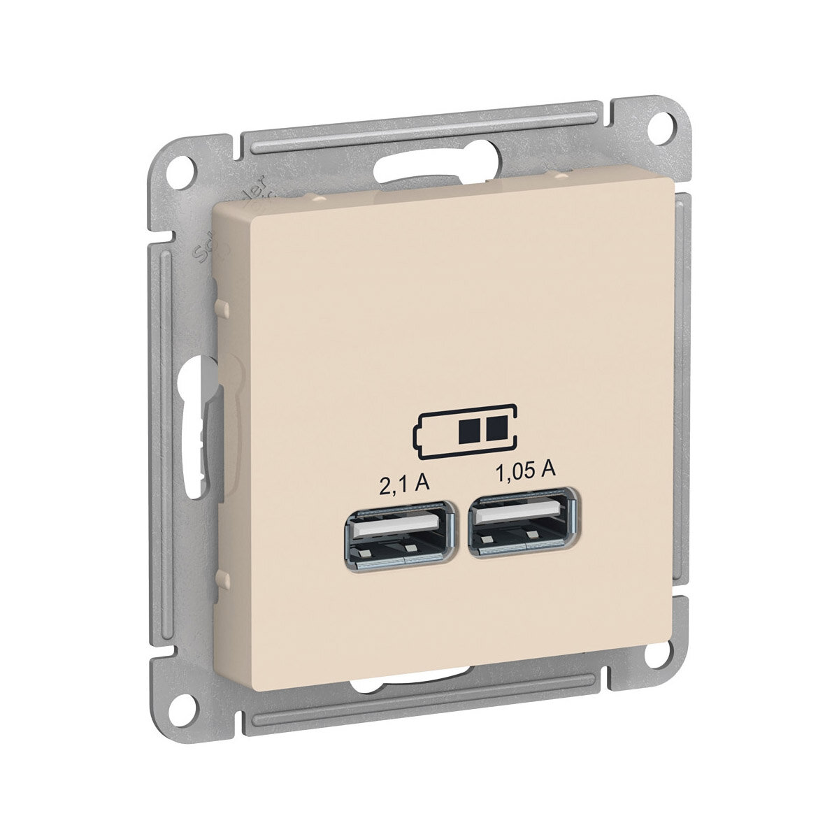 Розетка USB двойная Systeme (Schneider) Electric Atlasdesign, встраиваемая, 2,1/1,05 А, бежевый