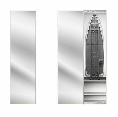 Гладильная доска настенная встраиваемая Айрон Бокс с зеркалом беленый дуб (купе открывание направо)