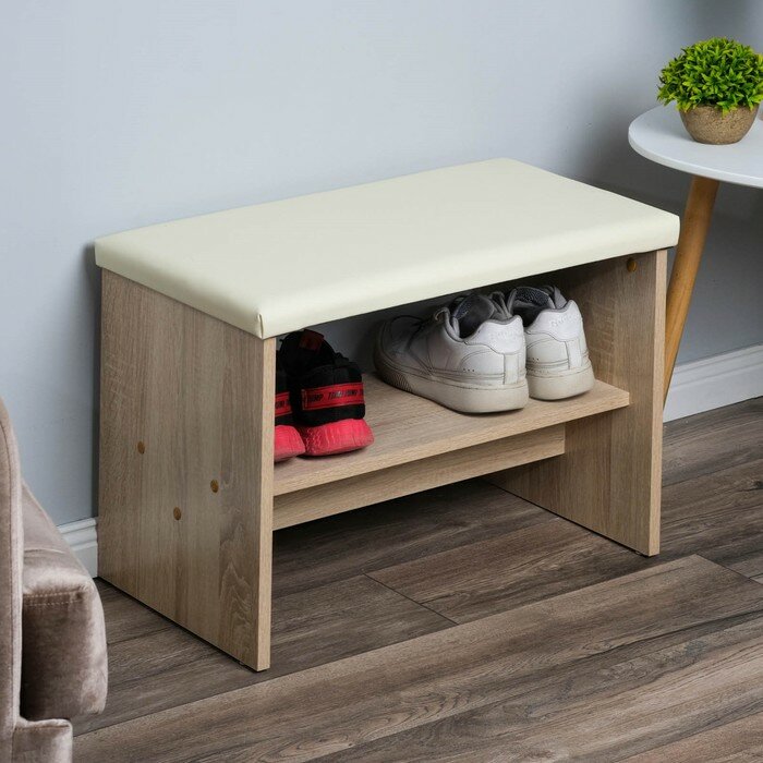 фото Обувница Герда, 600х355х430, Дуб сонома/Белый кожзам