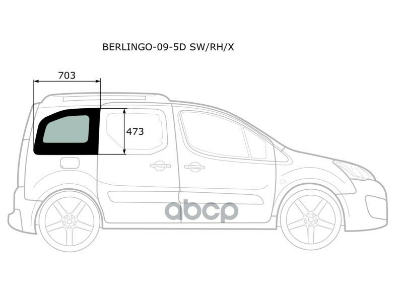 Стекло Кузова Боковое (Не Опускное) (Справа/ Цвет Зеленый) Citroen Berlingo 08-22 / Peugeot Partner XYG арт. BERLINGO-09-5D S...