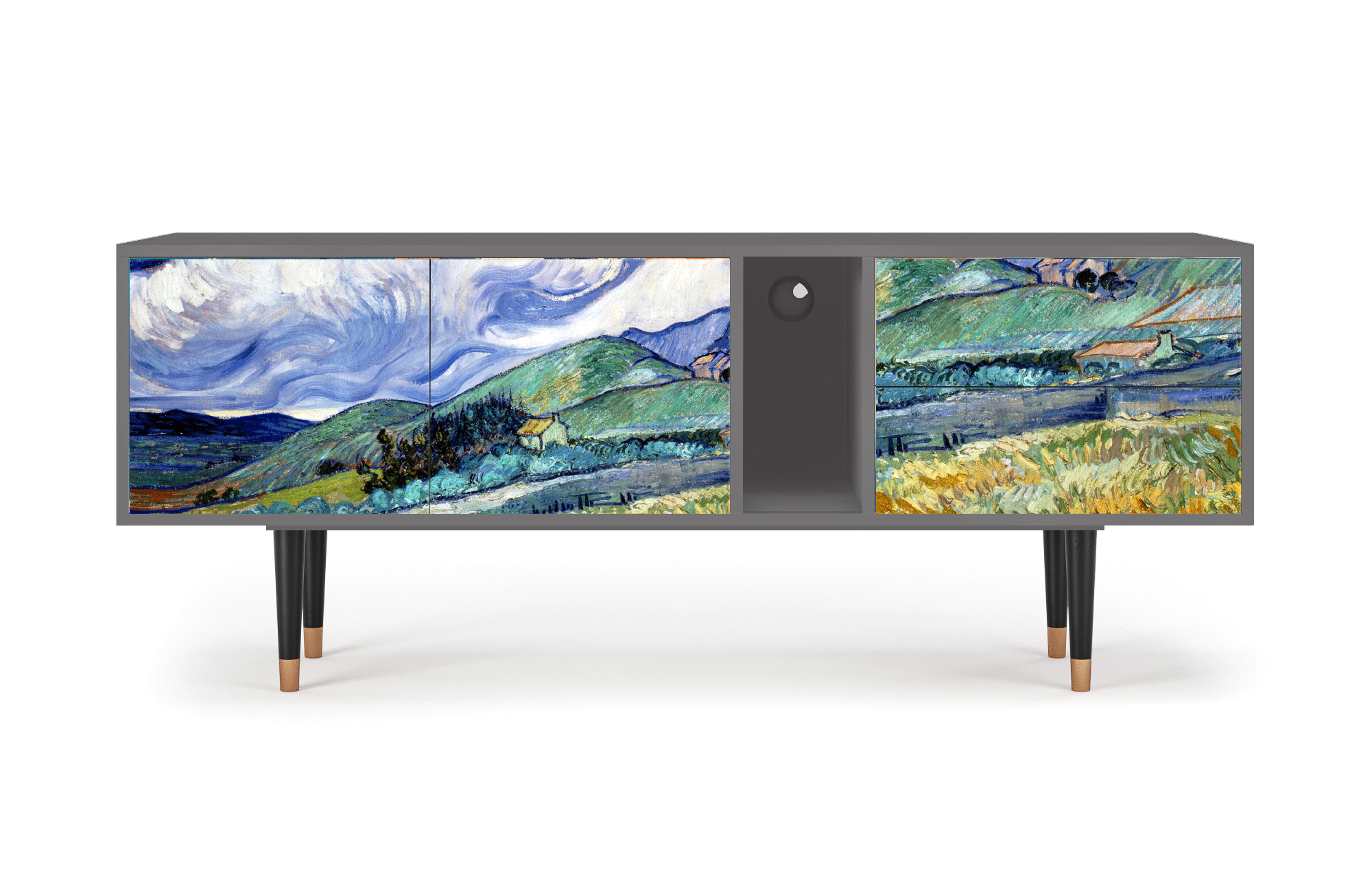 ТВ-Тумба - STORYZ - T1 Landscape from Saint-Rémy by Vincent van Gogh, 170 x 69 x 48 см, Серый - фотография № 2