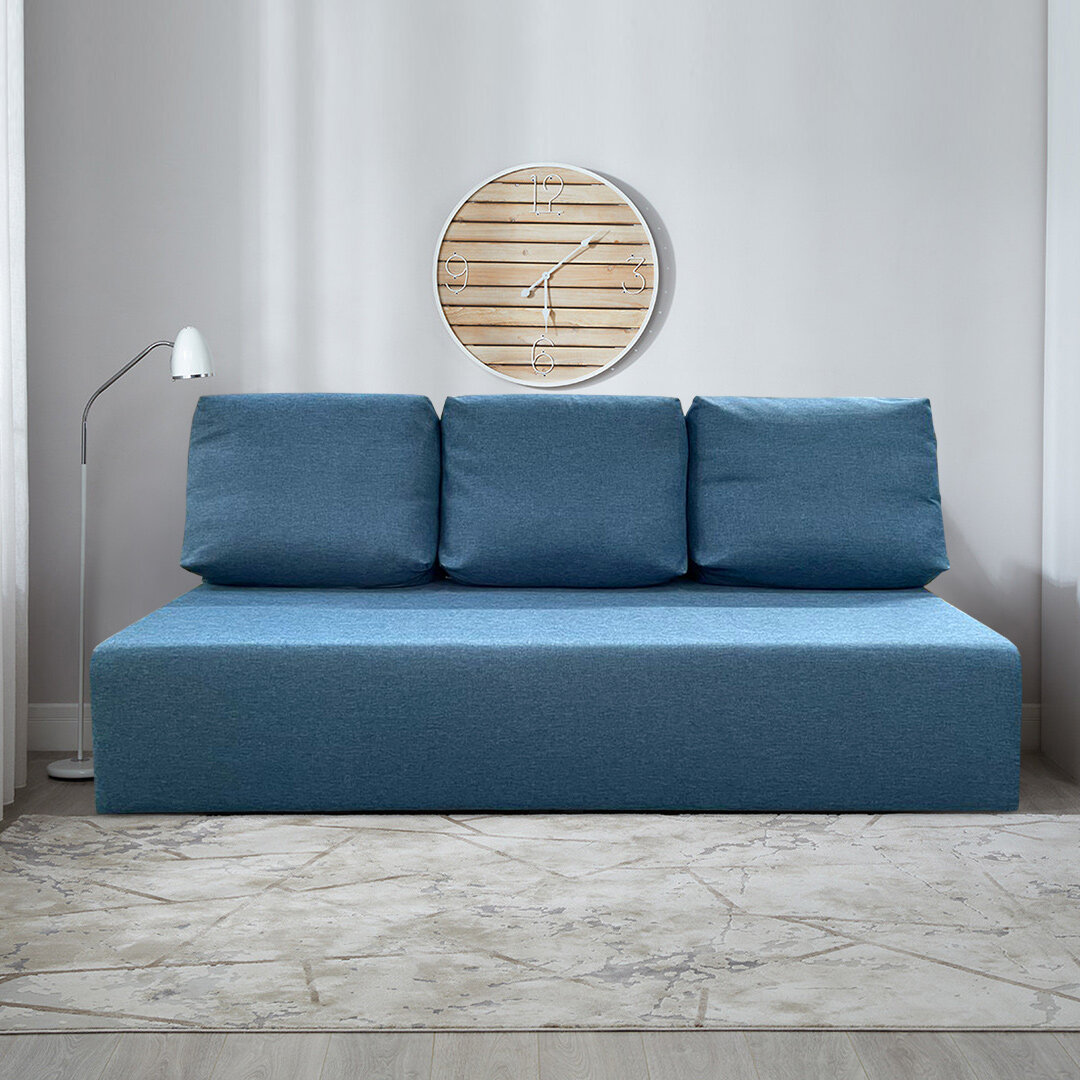 Прямой раскладной диван “Каир” 187х87х85 см, механизм еврокнижка, синий рогожка - фотография № 2