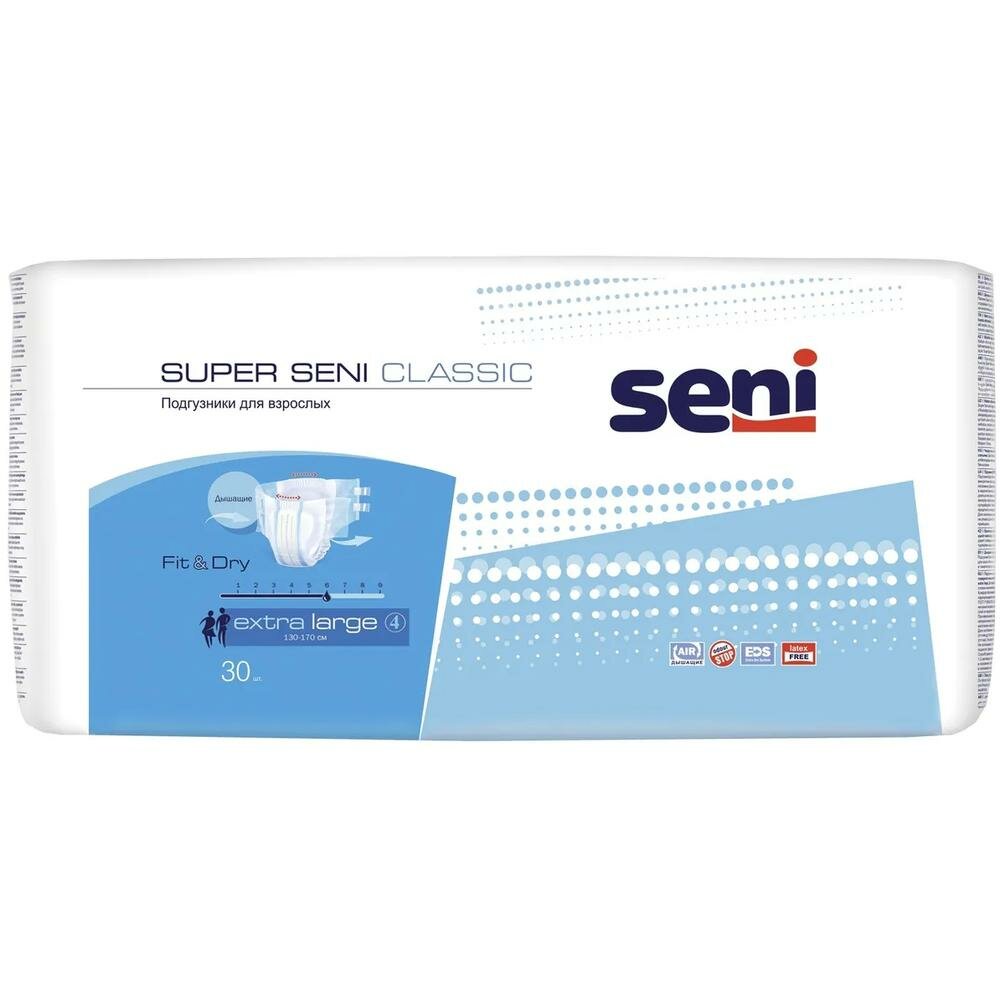 Seni Подгузники для взрослых Super Classic, 130-170 см., XL (30 шт.)