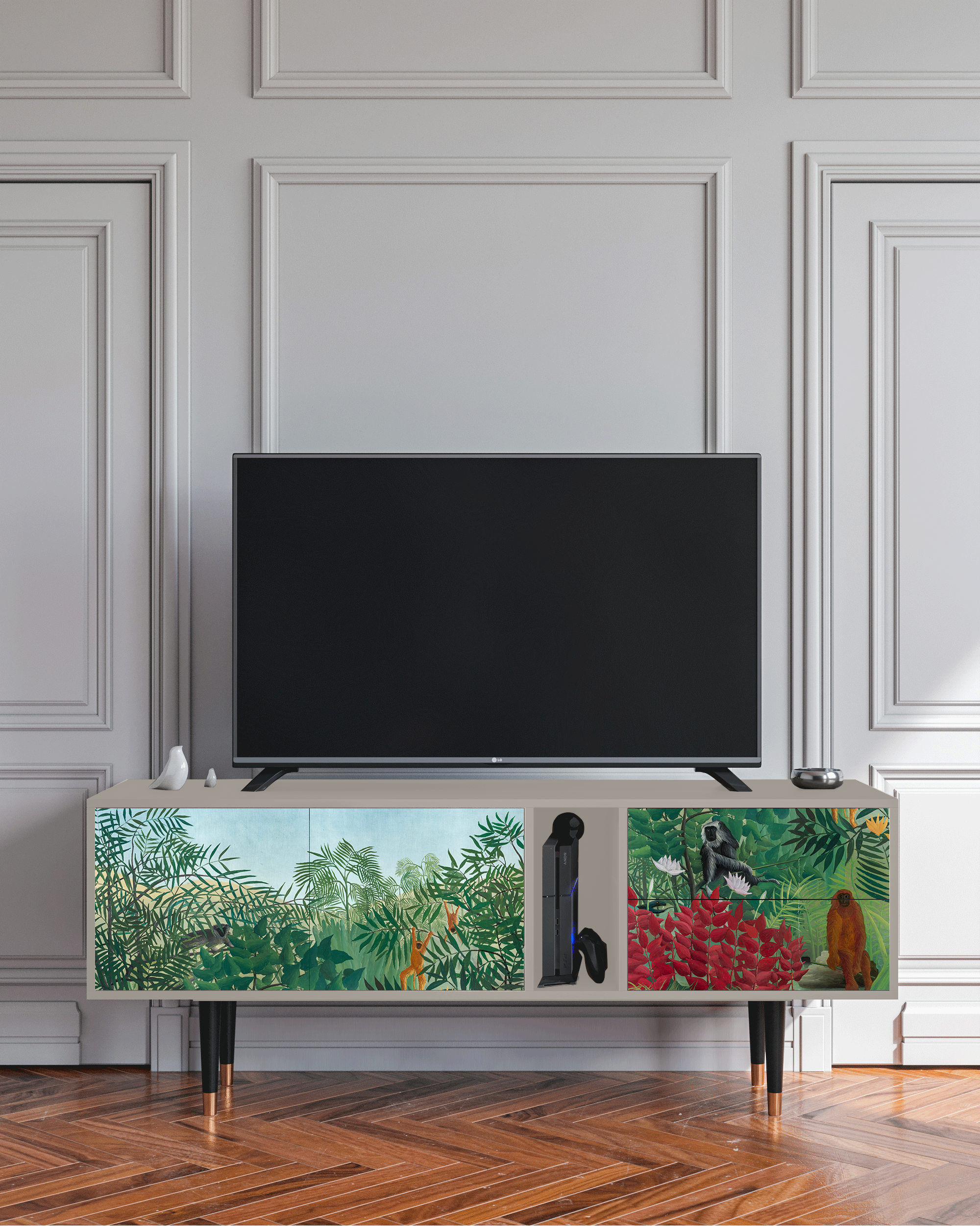ТВ-Тумба - STORYZ - T1 Jungles in Paris by Henri Rousseau , 170 x 69 x 48 см, Сатин - фотография № 1