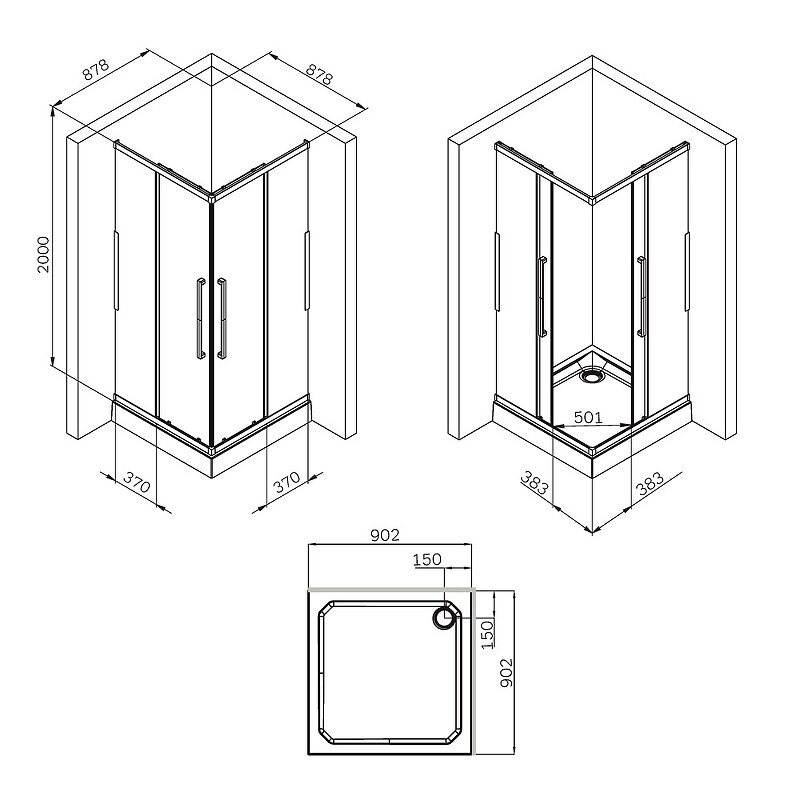 Душевой уголок AM.PM Func 90x90 W84G-403-9090-BТ профиль Черный матовый стекло прозрачное - фотография № 10