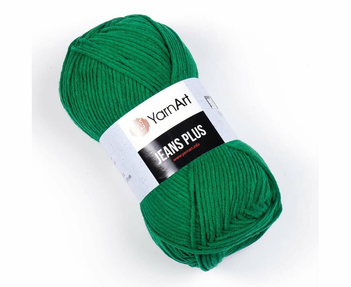 фото Пряжа YarnArt Jeans Plus - 1 шт (ЯрнАрт Джинс Плюс)100г, 160м, цвет 52 зеленый, Нитки для вязания, 55% хлопок 45% полиакрил