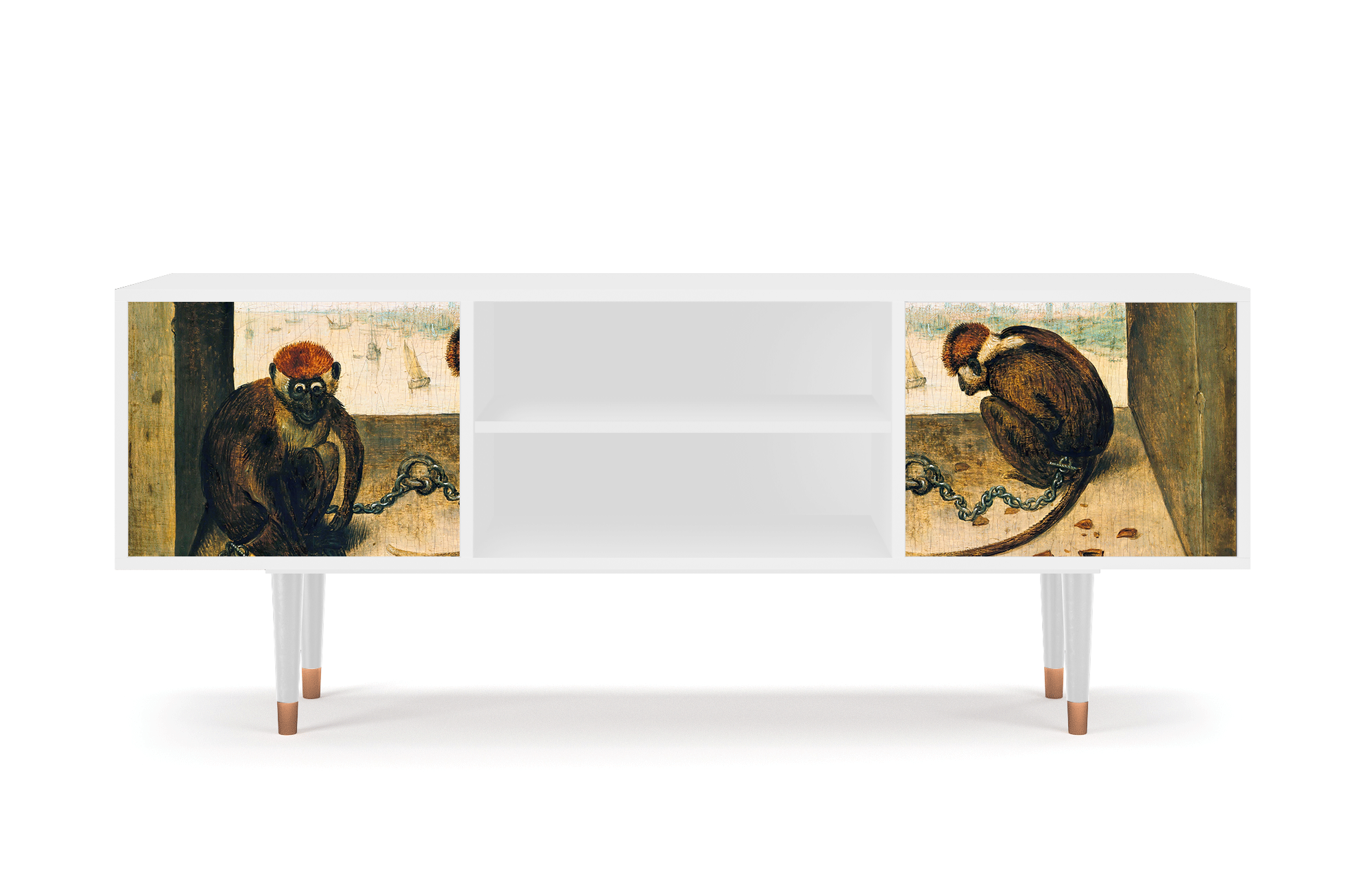 ТВ-Тумба - STORYZ - T2 Two Monkeys by Pieter Bruegel the Elder, 170 x 69 x 48 см, Белый - фотография № 2