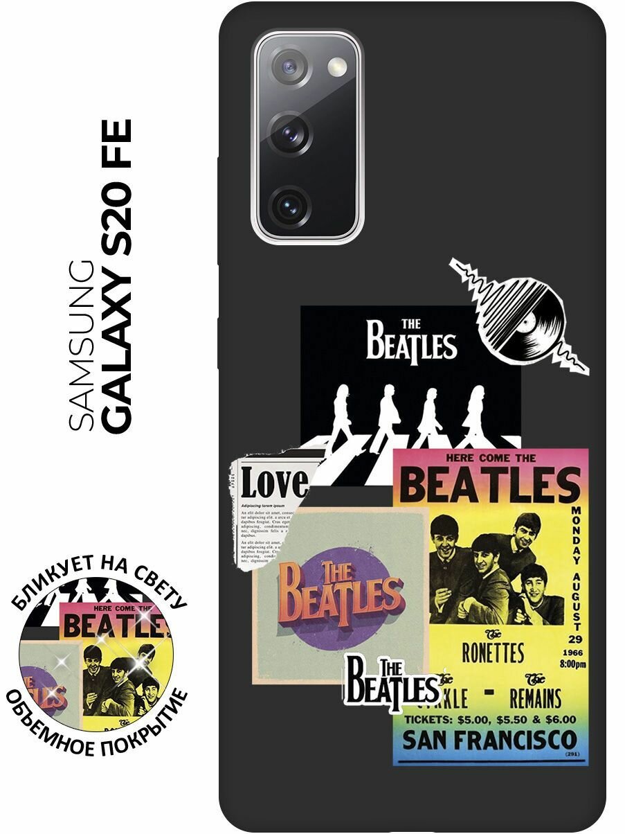 Матовый чехол Beatles Stickers для Samsung Galaxy S20 FE / Самсунг С20 ФЕ с 3D эффектом черный