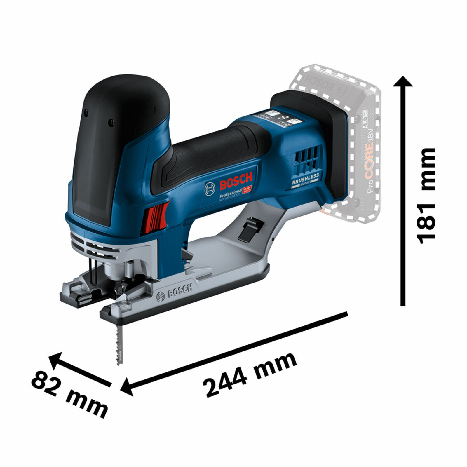 Аккумуляторный электролобзик BOSCH GST 18 V-LI S 0 коробка, 18 Вт синий