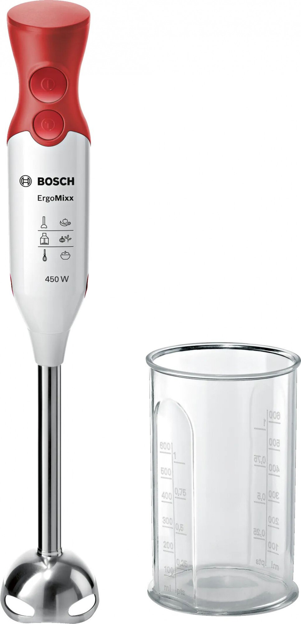 BOSCH Блендер погружной Bosch MSM64110 450Вт белый/красный