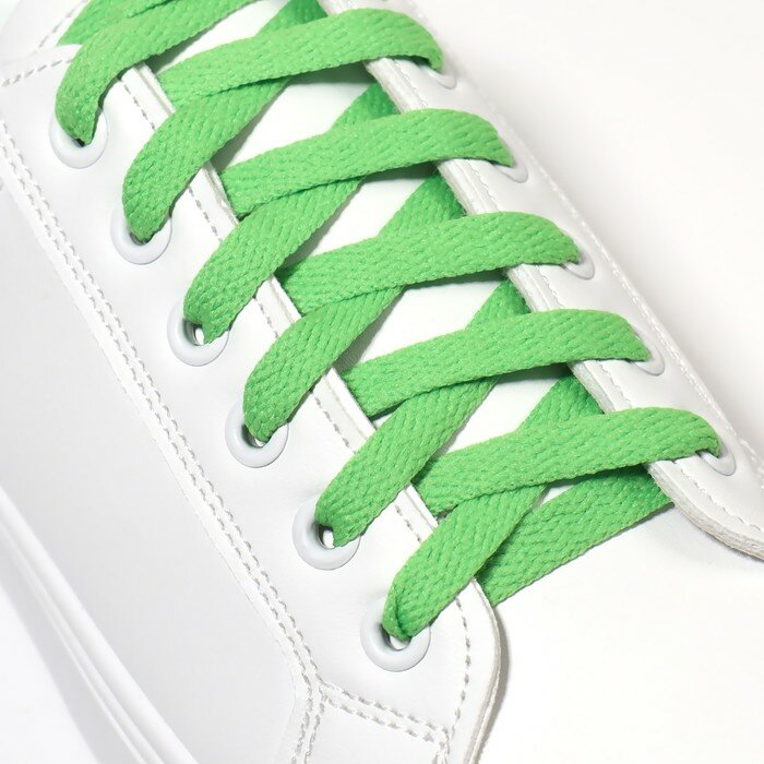 Шнурки для обуви, пара, плоские, 8 мм, 120 см, цвет зелёный - фотография № 1