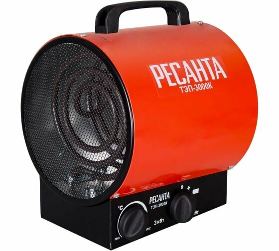 фото Тепловая пушка электрическая РЕСАНТА ТЭП-3000К, 3000 Вт, 220 В, круглая, красная