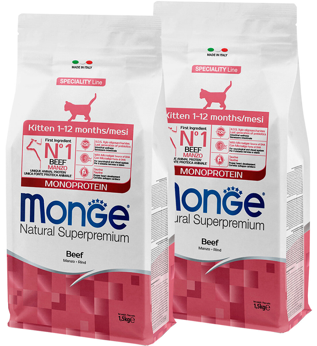 MONGE SPECIALITY MONOPROTEIN KITTEN BEEF монобелковый для котят с говядиной (1,5 + 1,5 кг)