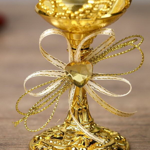 Подсвечник пластик, стекло на 1 свечу "Сердце и бант" бокал на ножке золото 12.5х6.3х6.3см - фотография № 6