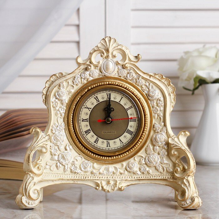 фото Часы настольные "Каминные", цвет слоновой кости, 21 х 19 х 6.5 см, d=7 см,