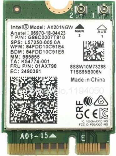 Сетевая карта Intel AX201.NGWG 985841 Wi-Fi 6 AX201, 2230, 2x2 AX+BT, vPro