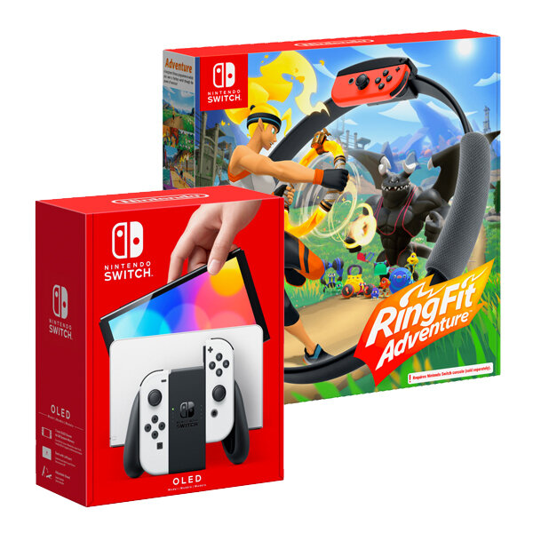 Игровая приставка Nintendo Switch OLED 64 ГБ, белый + Геймпад Ring Fit Adventure