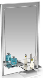 Зеркало 123М2 серебро с белым, ШхВ 45х73 см., зеркало для ванной комнаты, две полочки