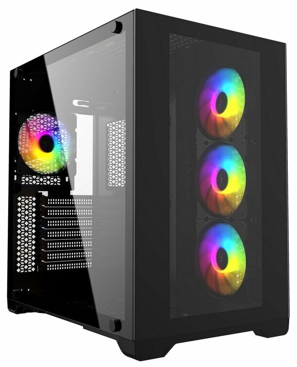 Powercase Vision Black, Tempered Glass, 4х 120mm 5-color fan, чёрный, ATX (cvba-l4) .