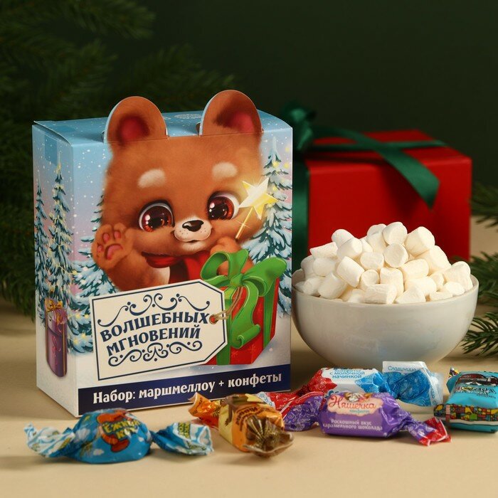 Фабрика счастья Подарочный набор «Медведь»: маршмеллоу + конфеты, в коробке, 250 г. - фотография № 1