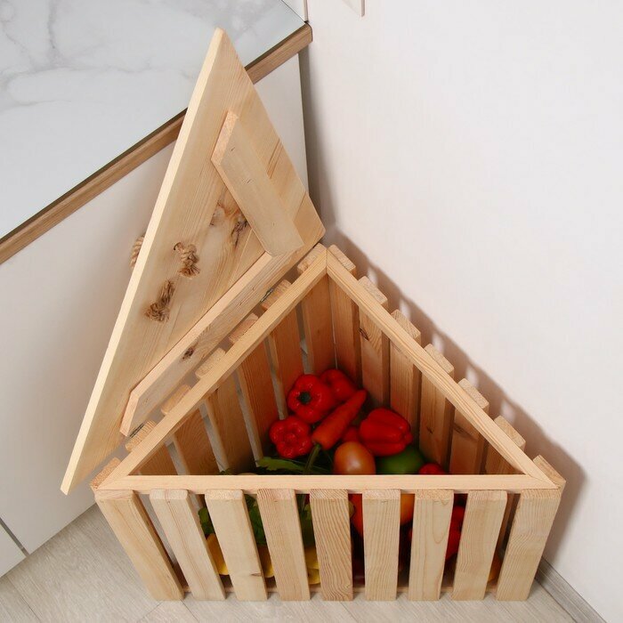Ящик для овощей, 60 × 40 × 50 см, деревянный, угловой с полкой - фотография № 11