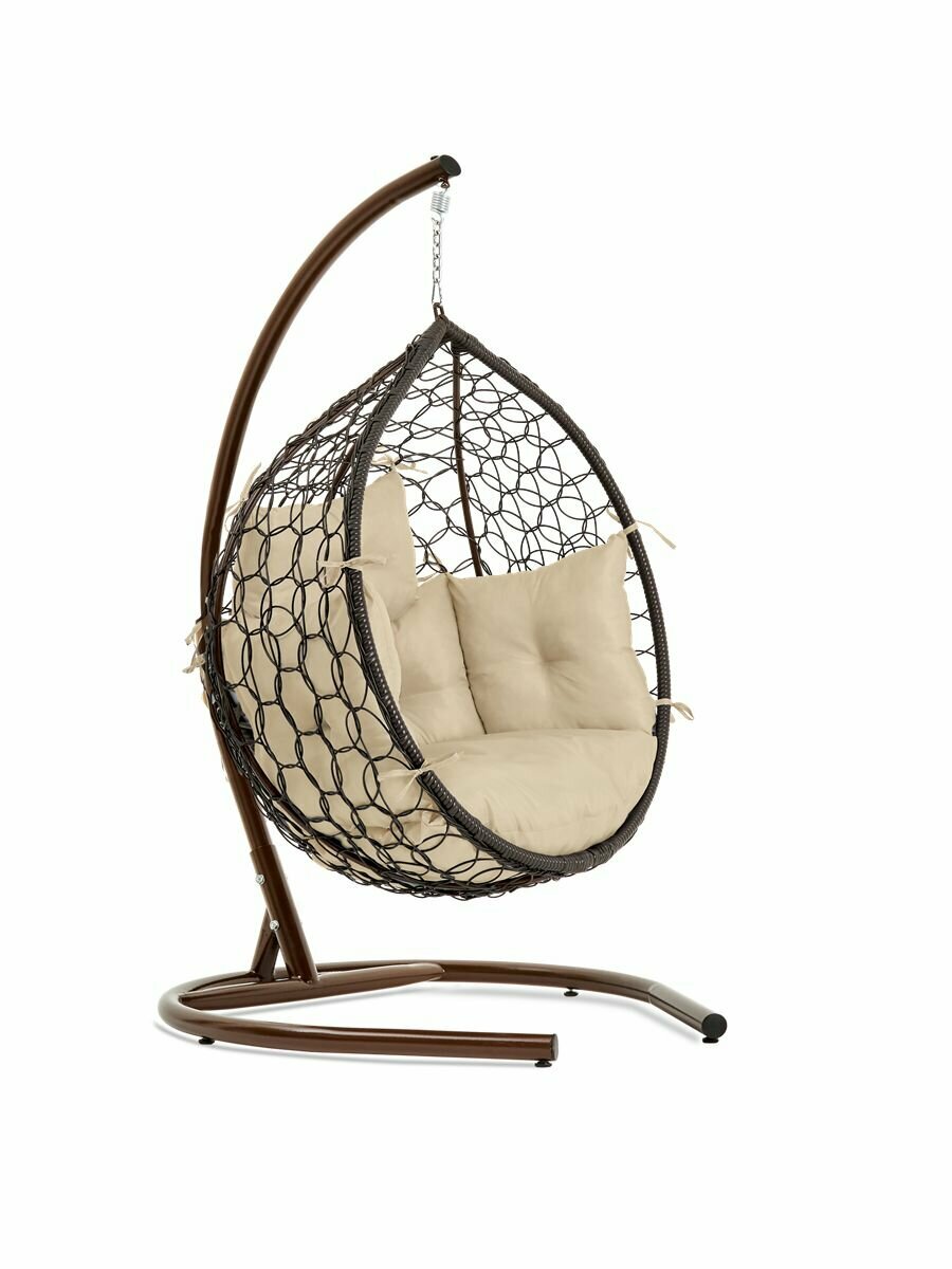 Подвесное кресло кокон садовое Yova Bubble. Стойка венге до 225 кг, подушка комфорт бежевая - фотография № 4
