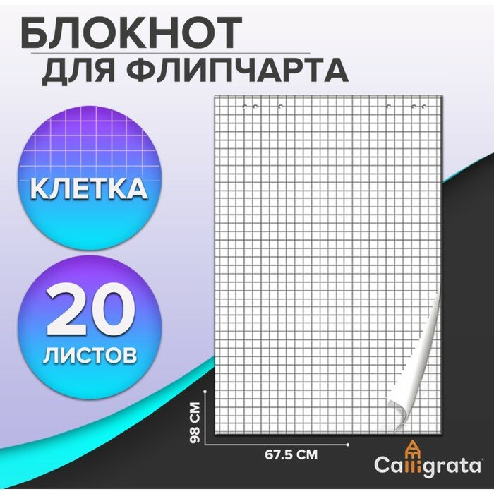 Блокнот для флипчарта в клетку Calligrata 67.5 х 98 см 20 листов 80 г/м2 белизна 92%