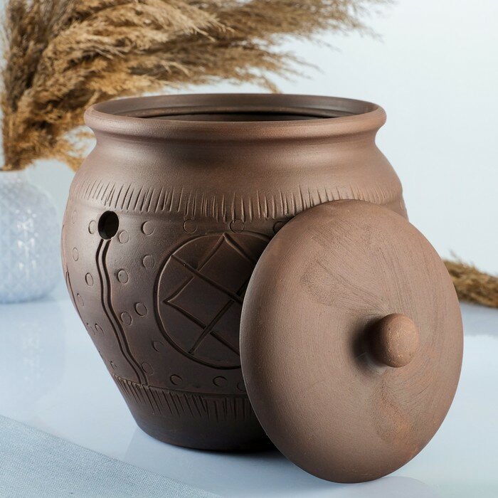 Кунгурская керамика Банка для хранения чеснока 4 л молочение - фотография № 2