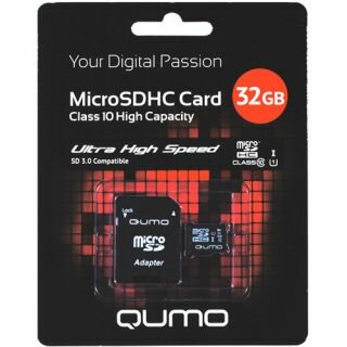 Карта памяти Qumo MicroSDHC 32GB Class10 UHS-I (+ адаптер)