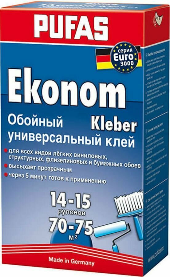 Пуфас 510 клей для обоев универсальный (0,5кг) / PUFAS N0510 Ekonom Euro 3000 клей обойный универсальный (500г)