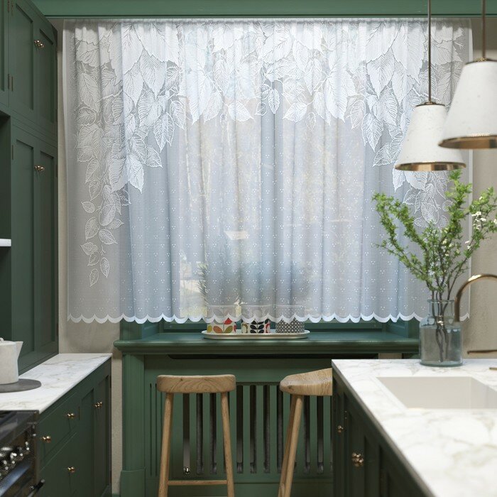 Тюль кухонная со шторной лентой, 160х250 см, цвет белый, 100% полиэстер - фотография № 1