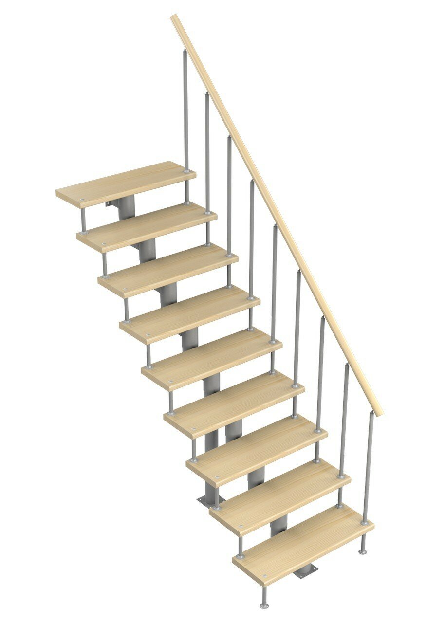 Модульная лестница Стандарт (h 2025-2115, Серый, Сосна, Нержавеющая сталь) - фотография № 1