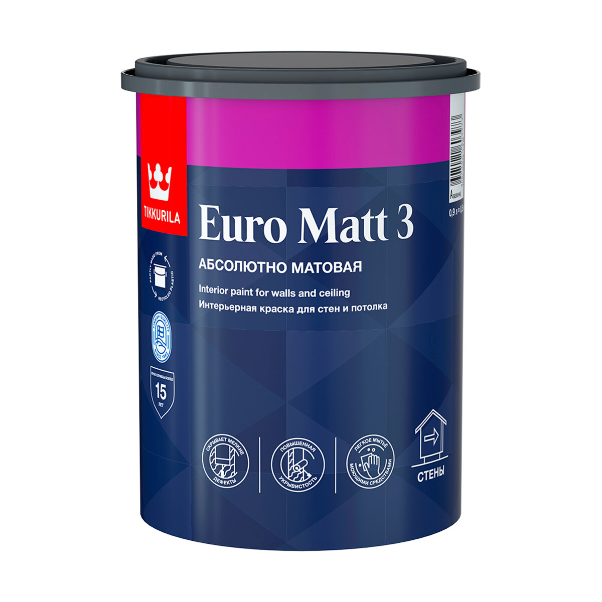 Тиккурила Краска интерьерная Euro Matt-3 (Евро-3) TIKKURILA 0,9л бесцветный (база С)