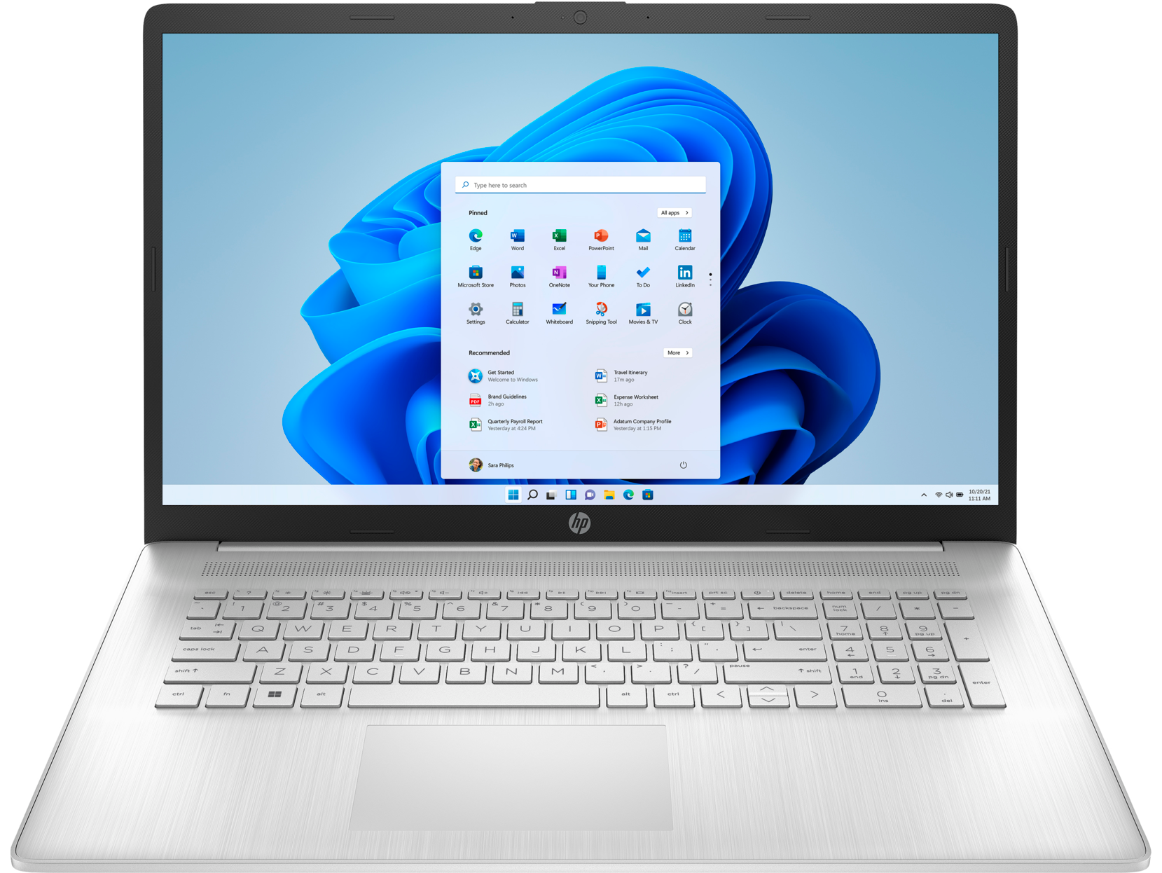 Ноутбук HP 17t-cn000, 17.3" (1920x1080) IPS/Intel Core i7-1165G7/16ГБ DDR4/512ГБ SSD/Iris Xe Graphics/Windows 11 Home/Английская клавиатура, серебристый [2W0H5AV]