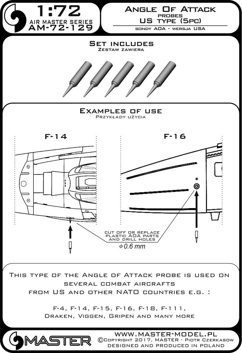 AM-72-129 Дополнение для моделей Angle Of Attack probes - US type (5pcs)