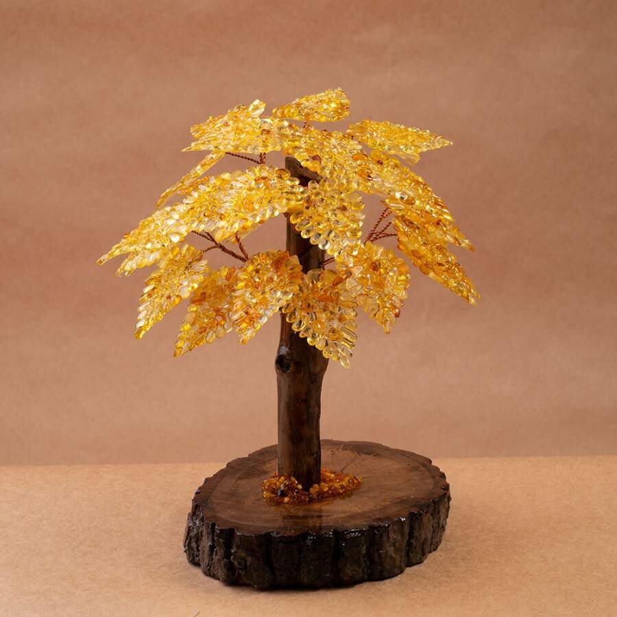 Сувенирное дерево для привлечения богатства с янтарными листьями