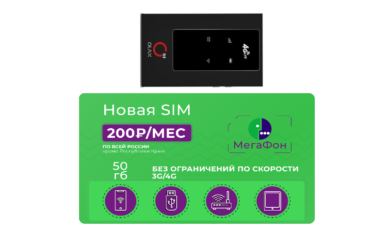Мобильный роутер OLAX MF981 с сим-картой Мегафон 50 Гб 200 руб/мес
