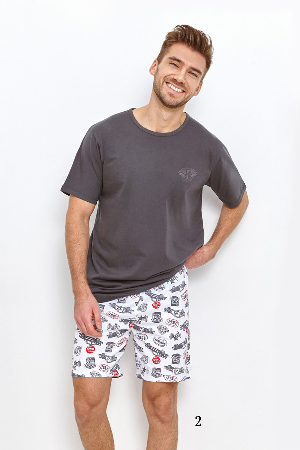 Пижама мужская TARO Relax 2893-02, футболка и шорты, графит (Размер: L) - фотография № 1