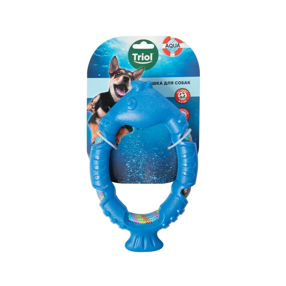 Игрушка для собак TRIOL Aqua Рыбка с плетеной веревкой, термопластичная резина 220мм - фотография № 2