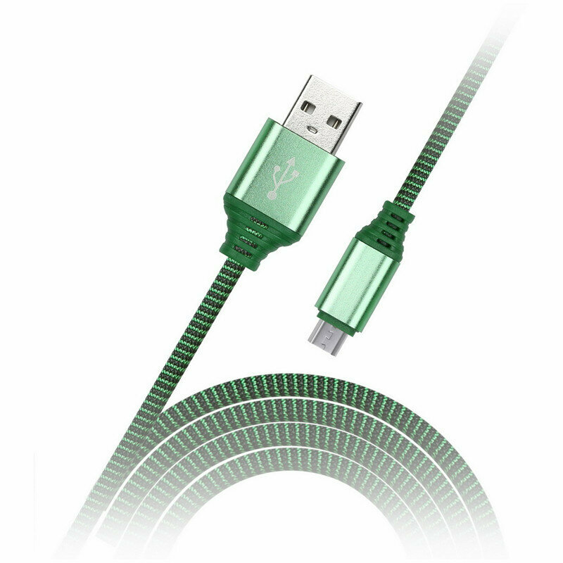 Кабель Smartbuy iK-12NS, USB2.0 (A) - microUSB (B), в оплетке, 2A output, 1м, зеленый, 321351