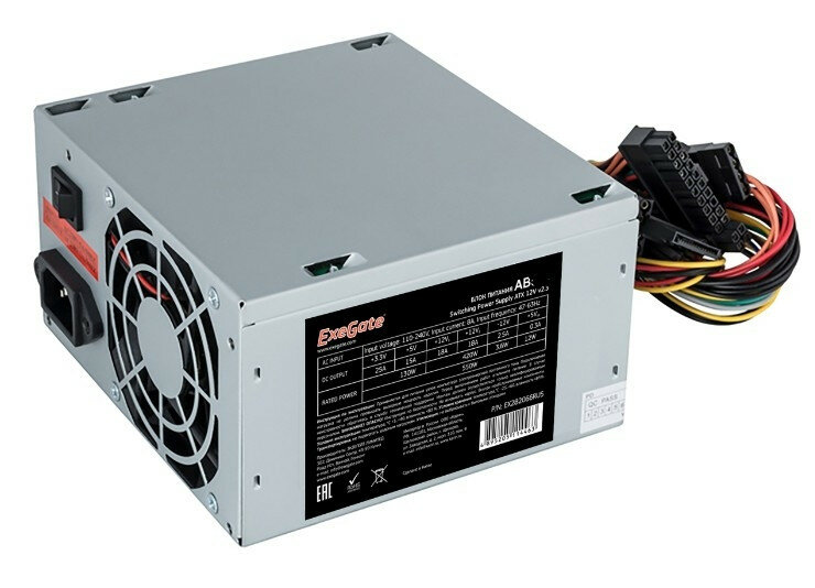 Exegate EX292142RUS Блок питания 600W ExeGate AB600 (ATX 8cm fan 24pin 4pin 3xSATA 2xIDE FDD)