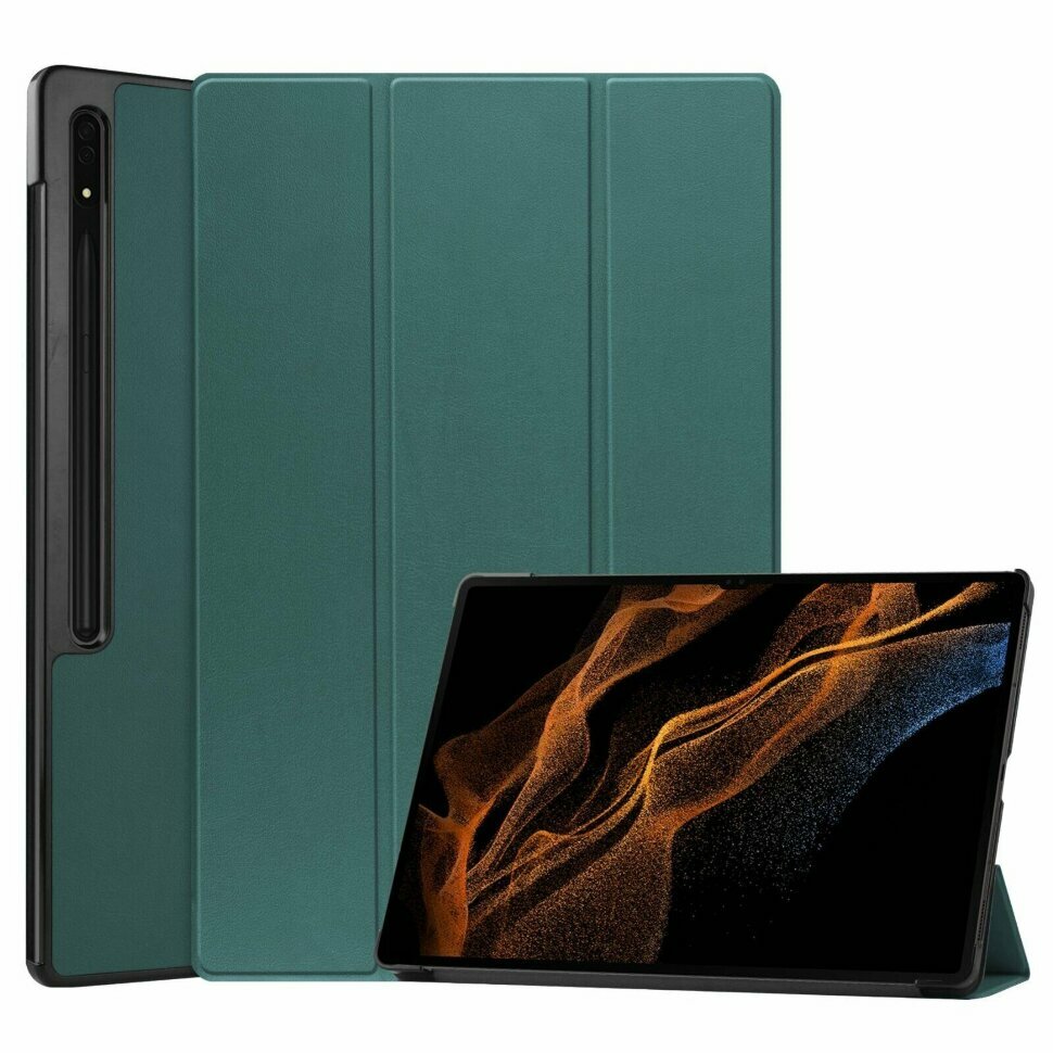 Планшетный чехол для Samsung Galaxy Tab S9 Ultra, Tab S8 Ultra (темно-зеленый)