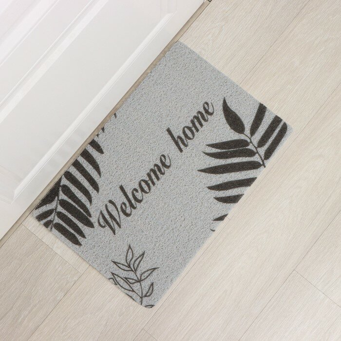 фото Коврик придверный Доляна Welcome home, 38×58 см, цвет серый