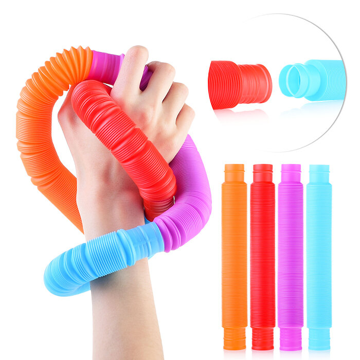 Трубки антистресс Pop Tubes 4 шт, до 64 см / Конструктор из трубочек / Развивающая игрушка трубочки антистресс