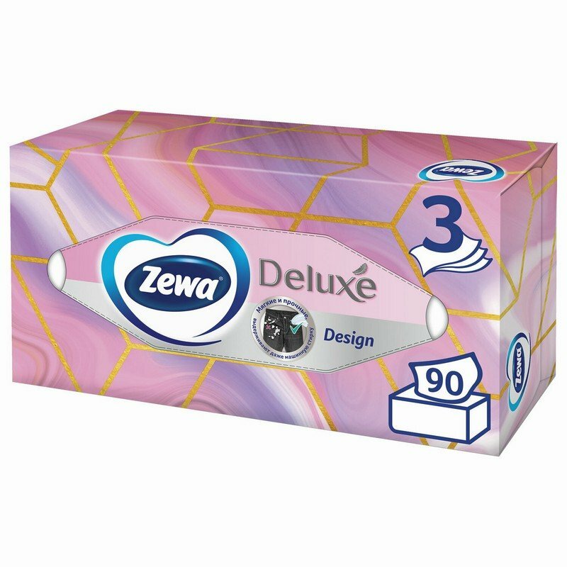 Салфетки косметические 90 штук в картонном боксе, 3-слойные, ZEWA Deluxe Design, 28420 - фотография № 5