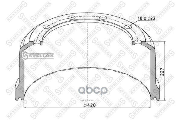 85-00046-Sx_торм.барабан !420X180/194 H=227 D=300/335 N10x23 Saf Sk Rs/Rls 9042 Stellox арт. 8500046SX