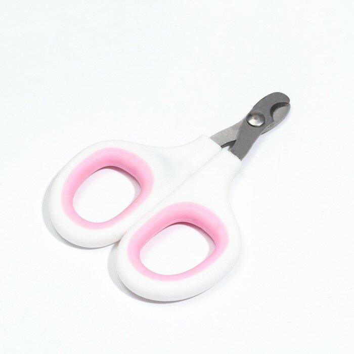 Ножницы-когтерезы с мягкими ручками, отверстие 8 мм, бело-розовые - фотография № 1