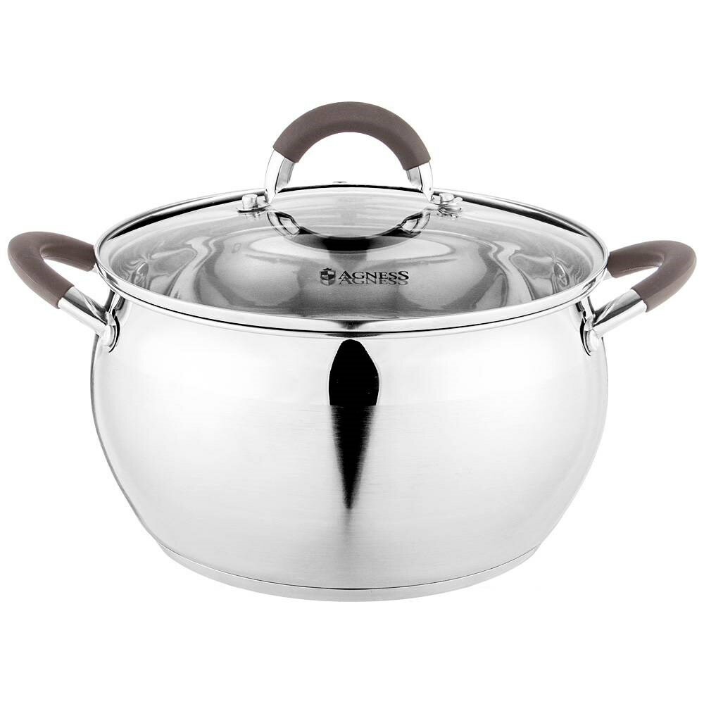 фото Кастрюля agness со стекл. крышкой серия apple 6,2 л. 24x13.5 см цвет: кофейный