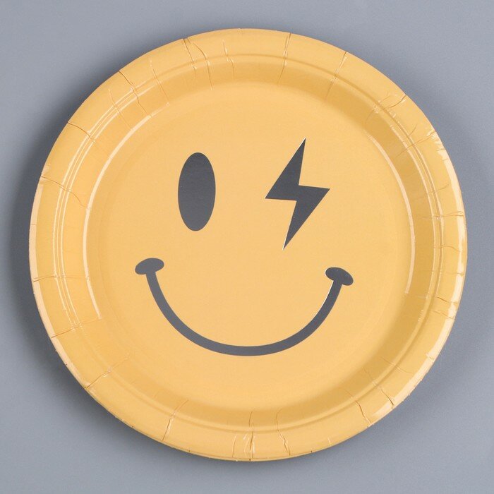 Тарелка бумажная «Смайл», в наборе 6 шт., цвет жёлтый - фотография № 1